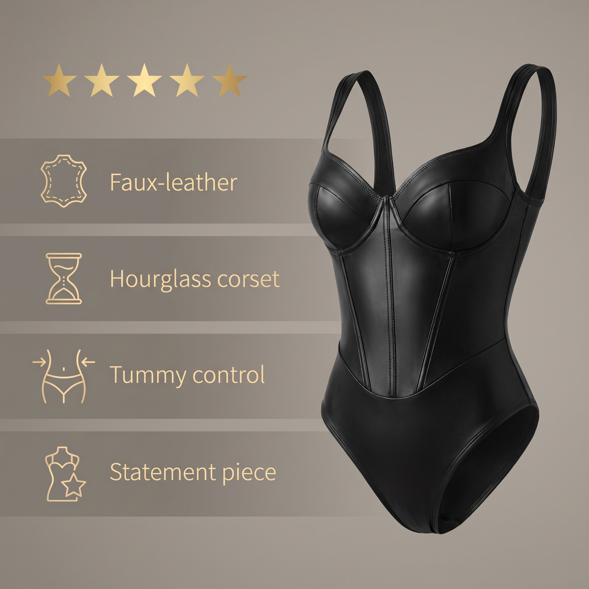 Avéline Faux-Leather Hourglass Corset Bodysuit