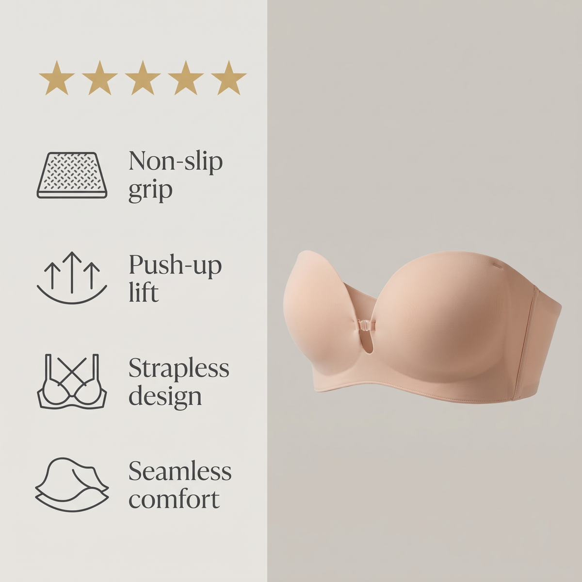 Avéline Seamless Non-Slip Push-Up Strapless Bra