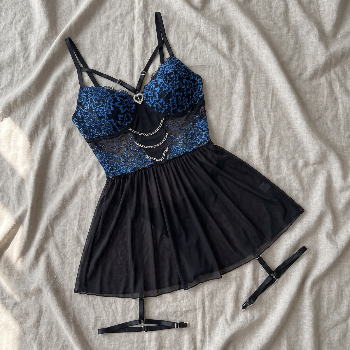 Avéline Lace Babydoll with Chain Detail & Garter Belt