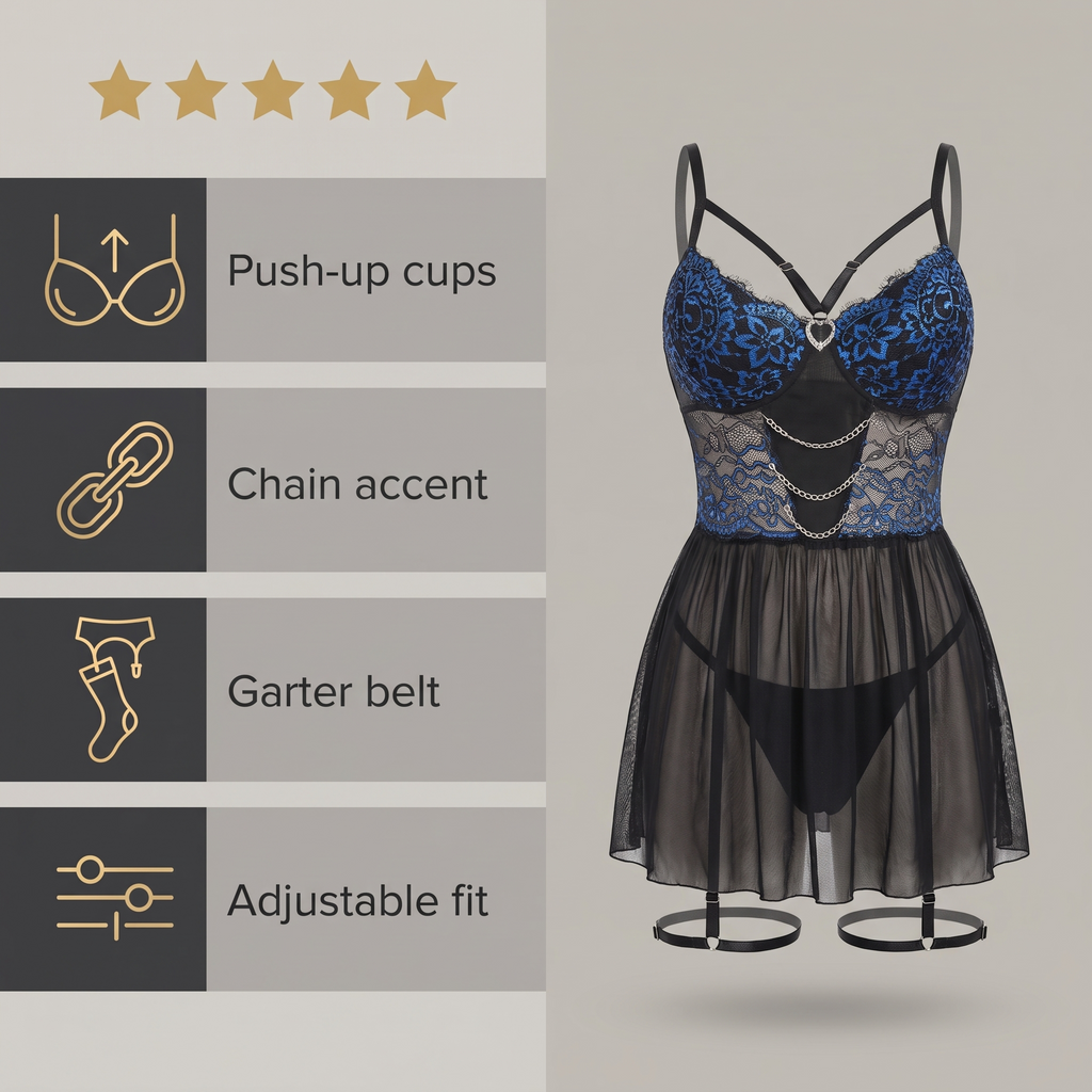 Avéline Lace Babydoll with Chain Detail & Garter Belt