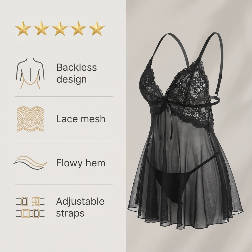Avéline Lace Mesh Backless Babydoll