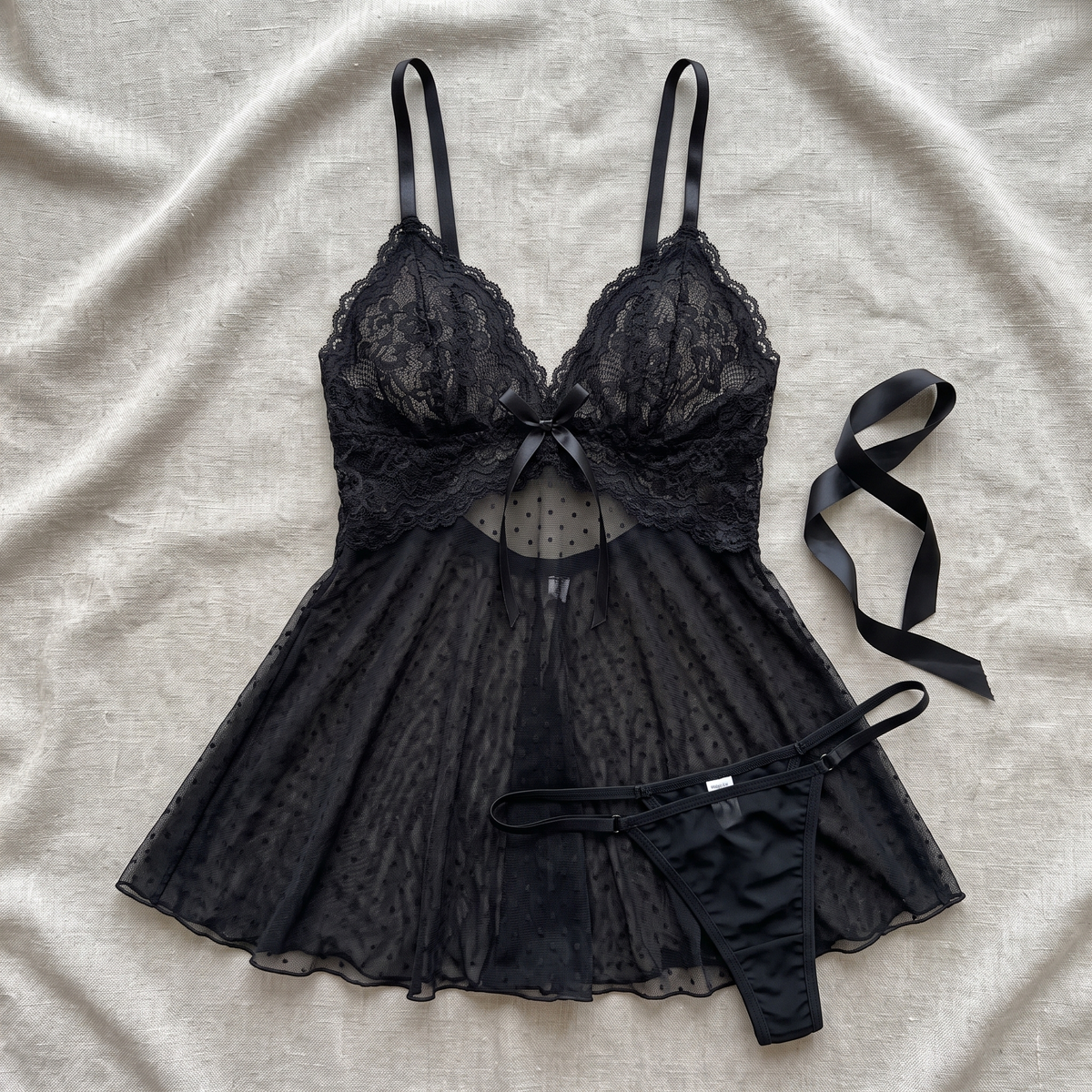 Avéline Lace Mesh Backless Babydoll