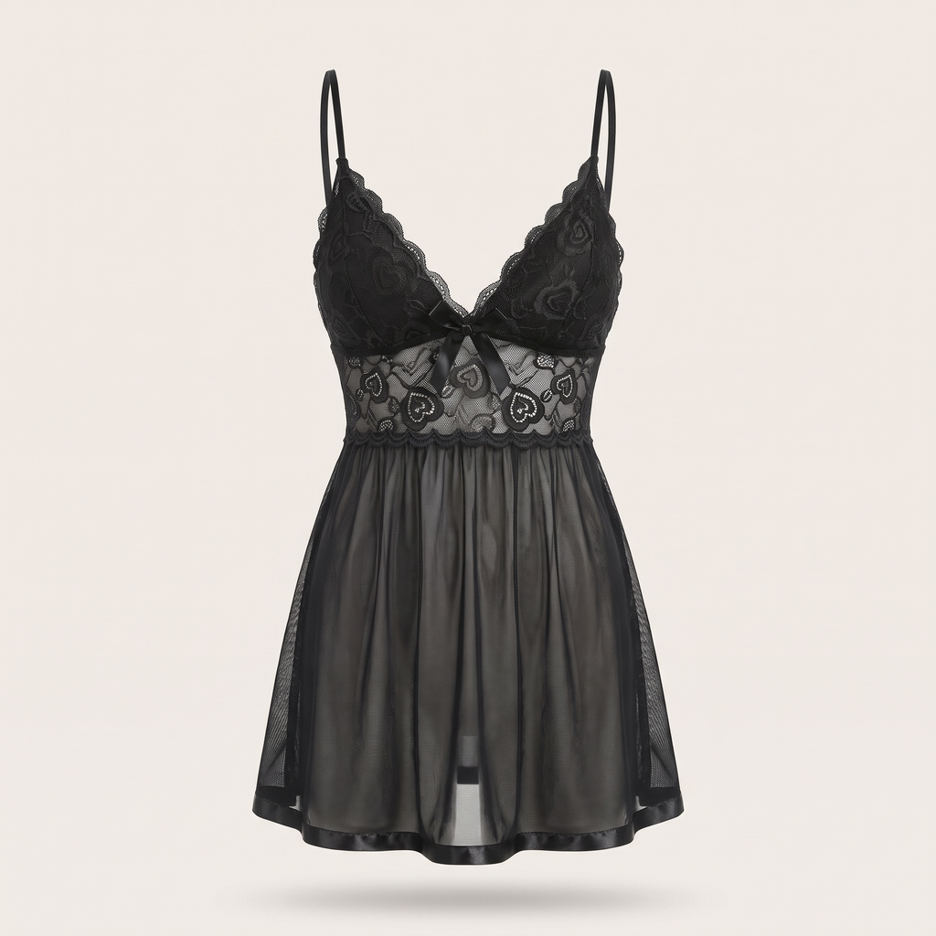 Avéline Contrast-Lace Bow Mesh Slip Dress