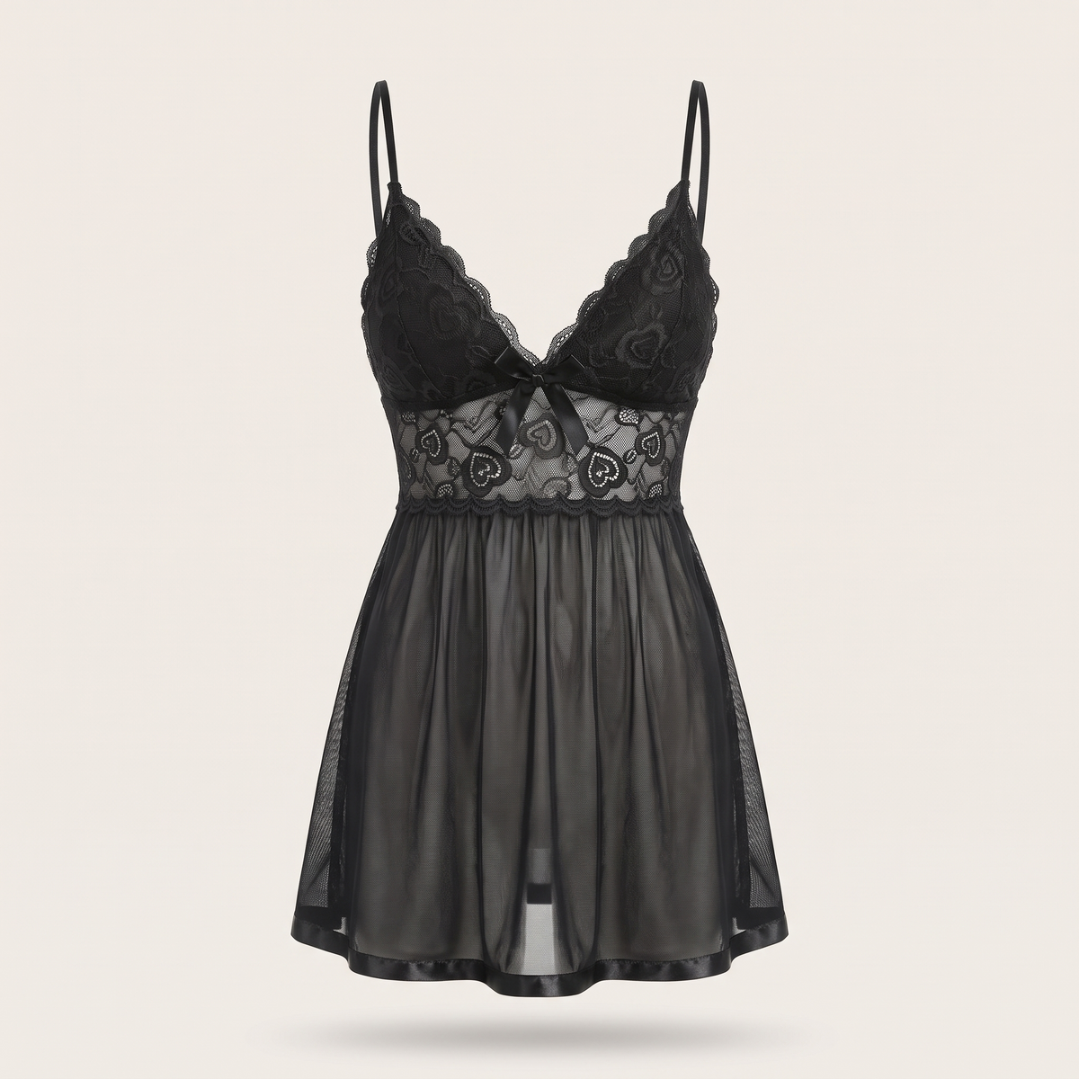 Avéline Contrast-Lace Bow Mesh Slip Dress