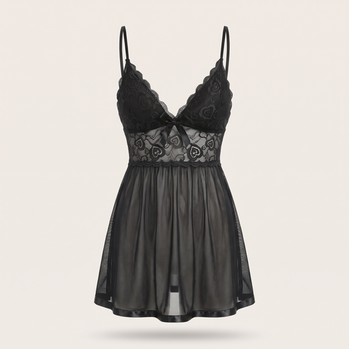 Avéline Contrast-Lace Bow Mesh Slip Dress