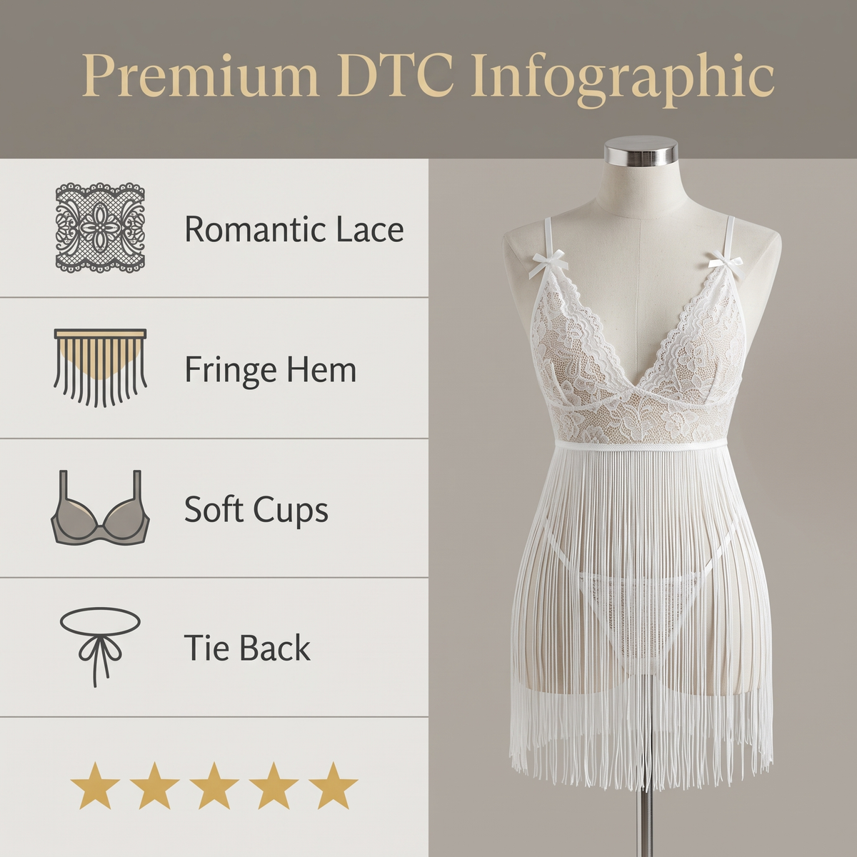Avéline Romantic White Lace Fringe Babydoll