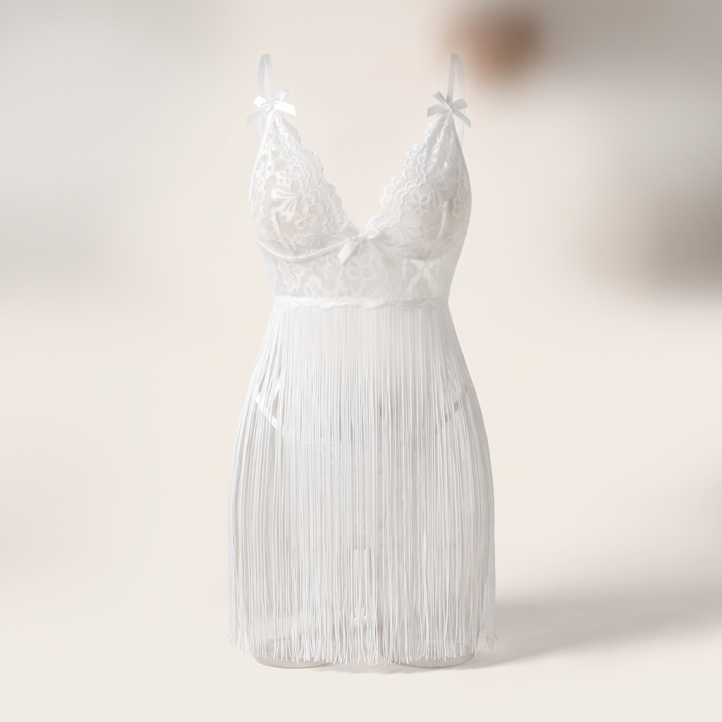 Avéline Romantic White Lace Fringe Babydoll