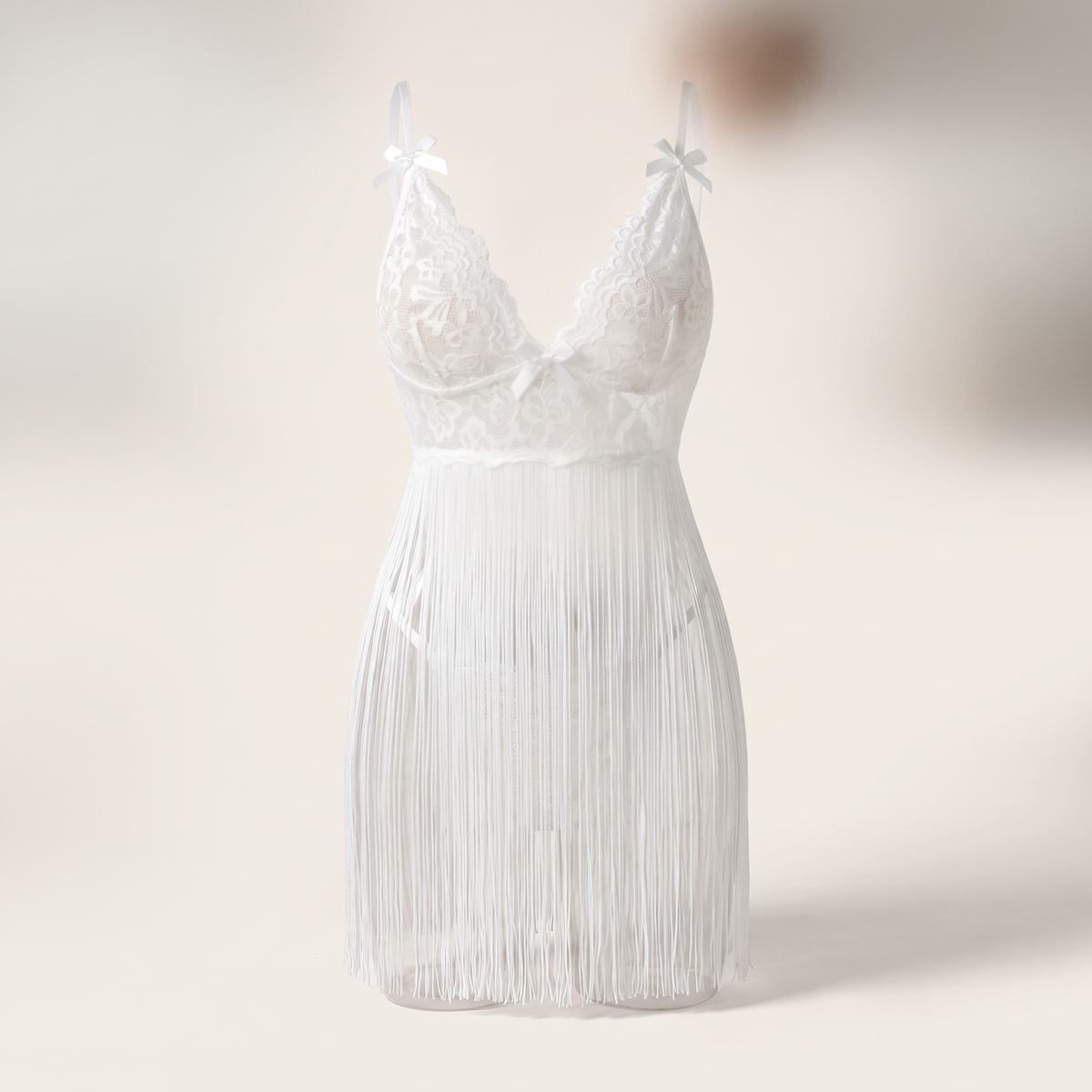 Avéline Romantic White Lace Fringe Babydoll
