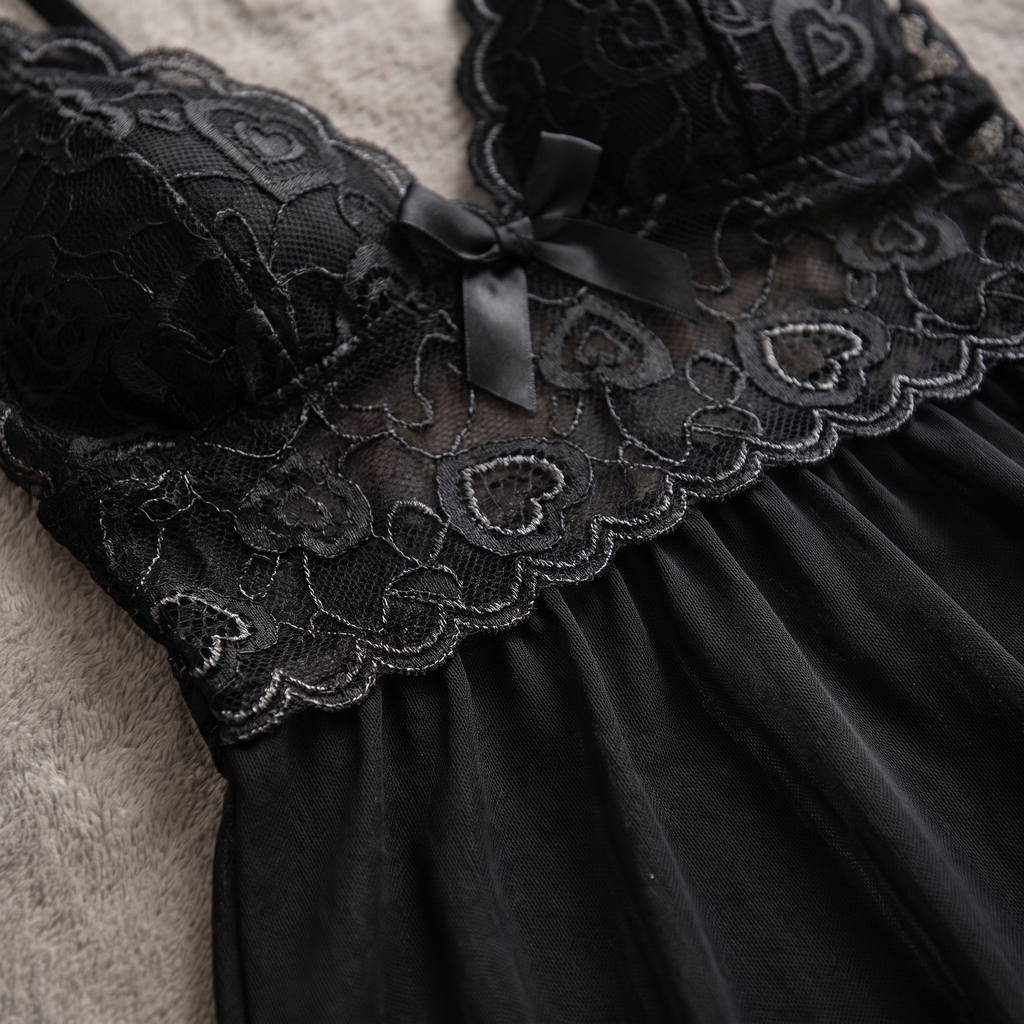 Avéline Contrast-Lace Bow Mesh Slip Dress