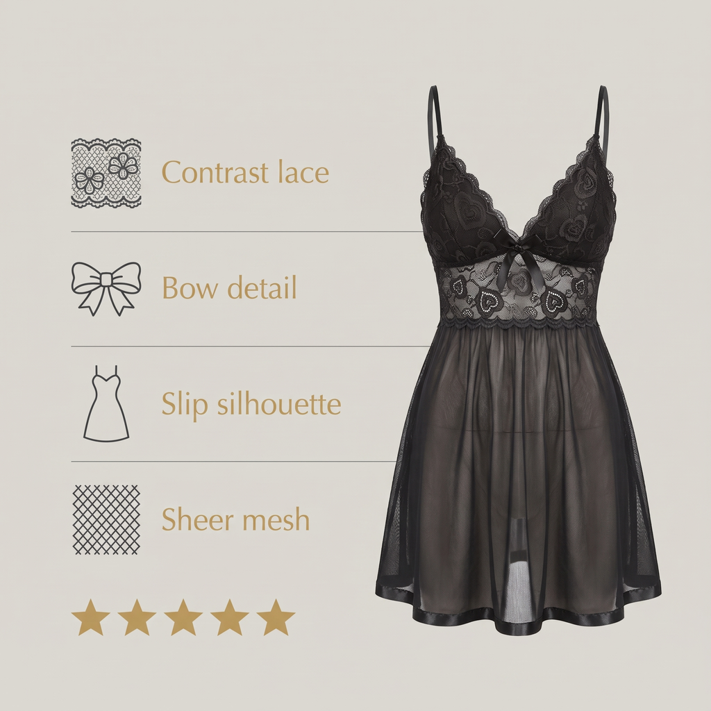 Avéline Contrast-Lace Bow Mesh Slip Dress