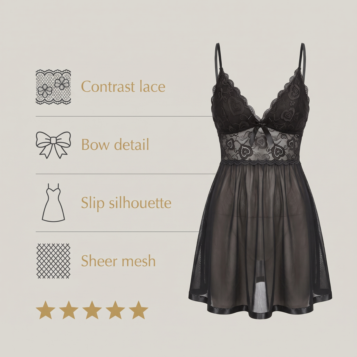 Avéline Contrast-Lace Bow Mesh Slip Dress