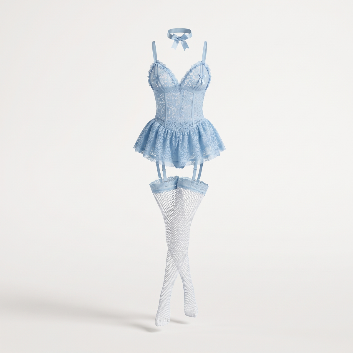 Avéline Floral Lace Garter Babydoll Mini Dress with Stockings