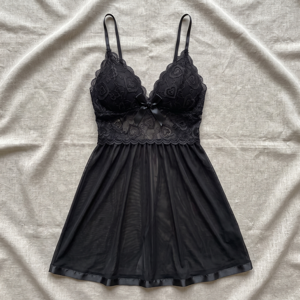Avéline Contrast-Lace Bow Mesh Slip Dress