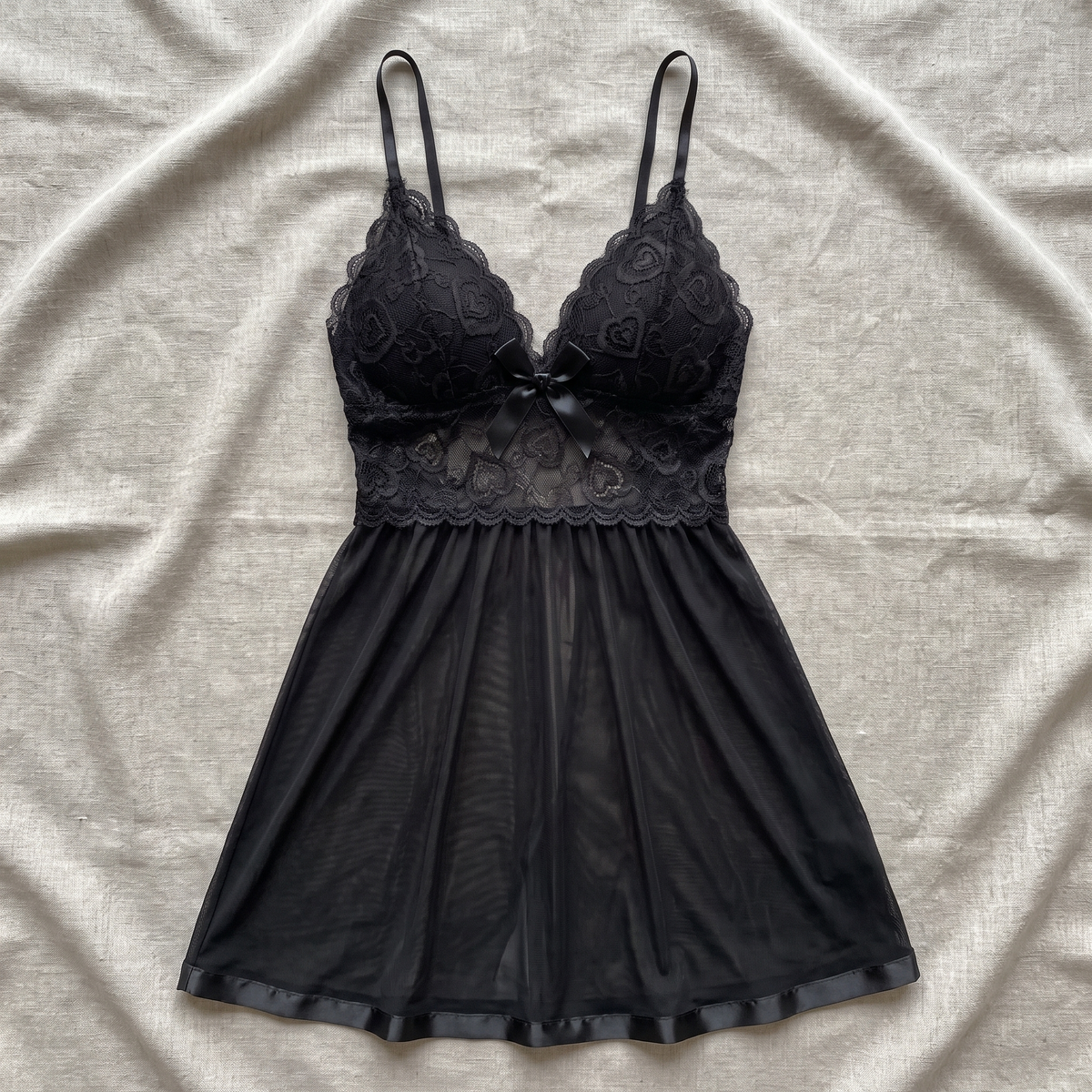 Avéline Contrast-Lace Bow Mesh Slip Dress