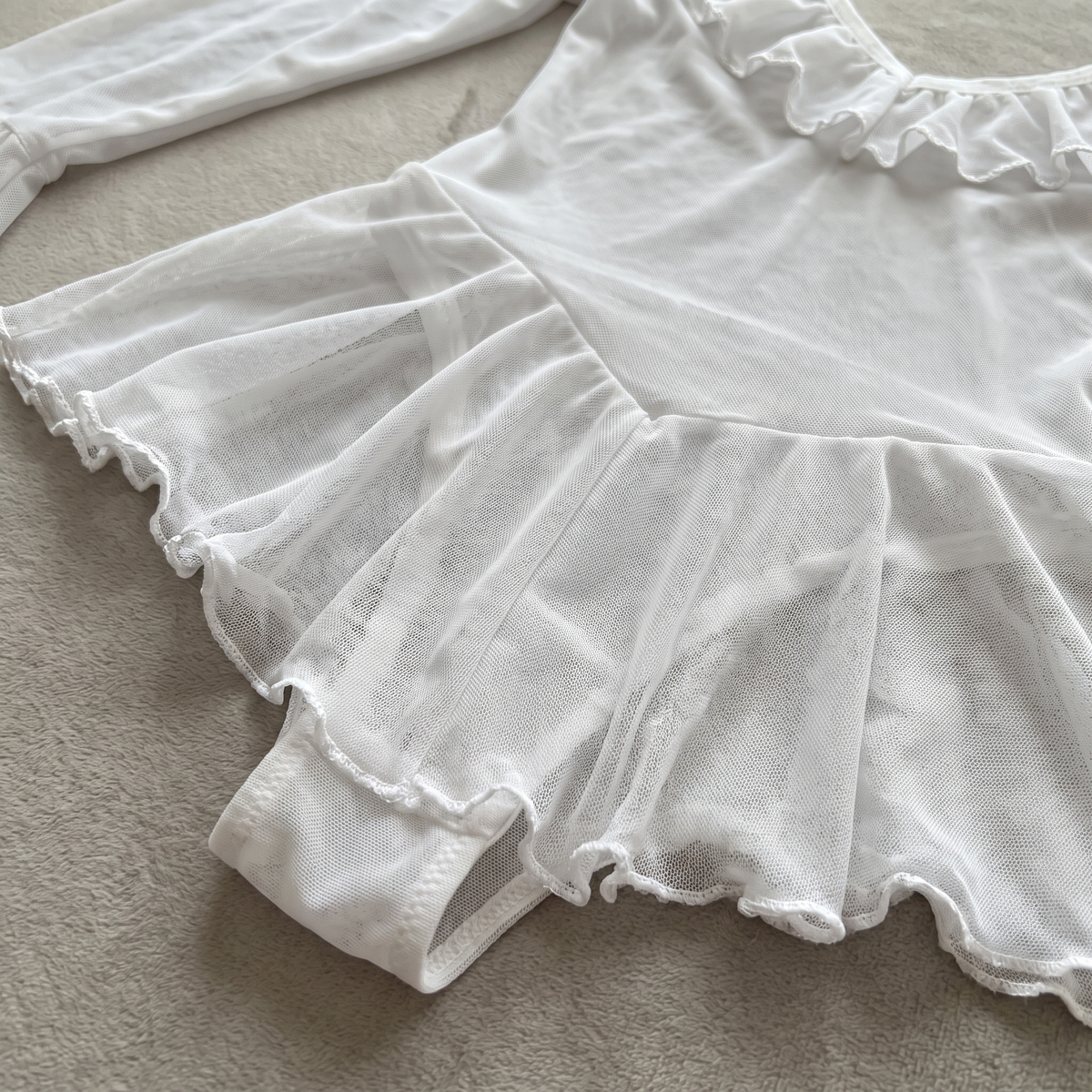 Avéline Sheer Mesh Ruffle Off-Shoulder Mini Dress