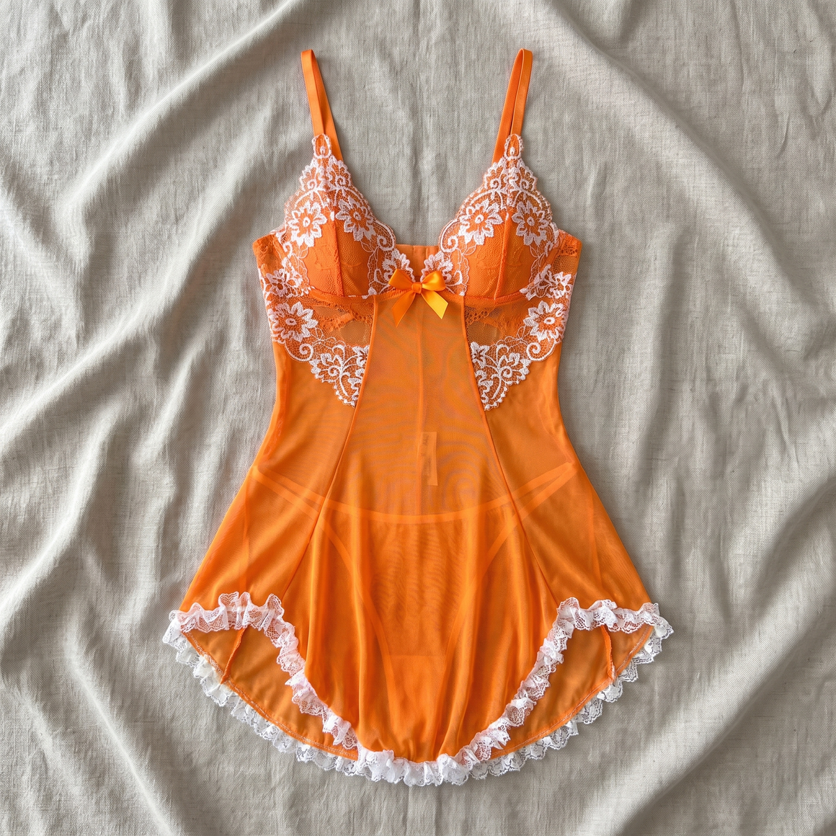 Avéline Contrast-Lace Asymmetric Babydoll