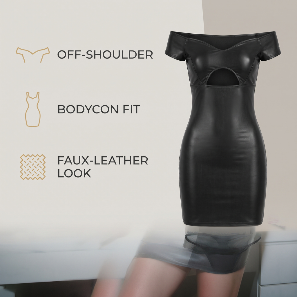 Avéline Faux-Leather Off-Shoulder Bodycon Mini Dress