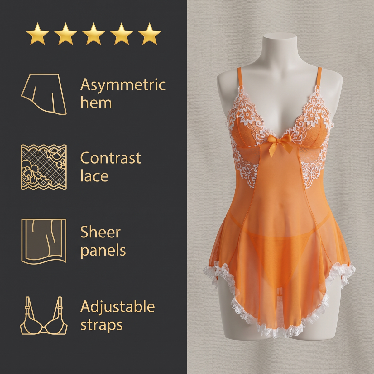 Avéline Contrast-Lace Asymmetric Babydoll