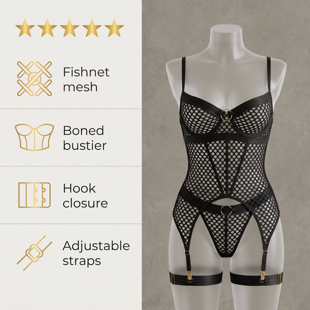 Avéline Fishnet Mesh Corset Bustier Lingerie