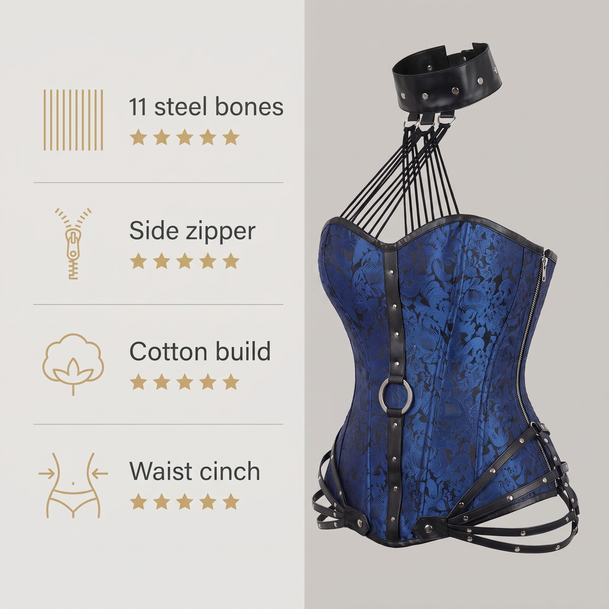 Avéline 1980s 11-Boned Cotton Side-Zip Corset