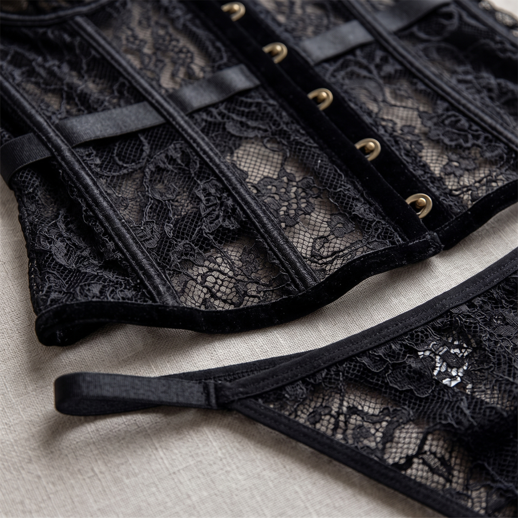 Avéline Floral Lace Boned Corset Top & Thong Set