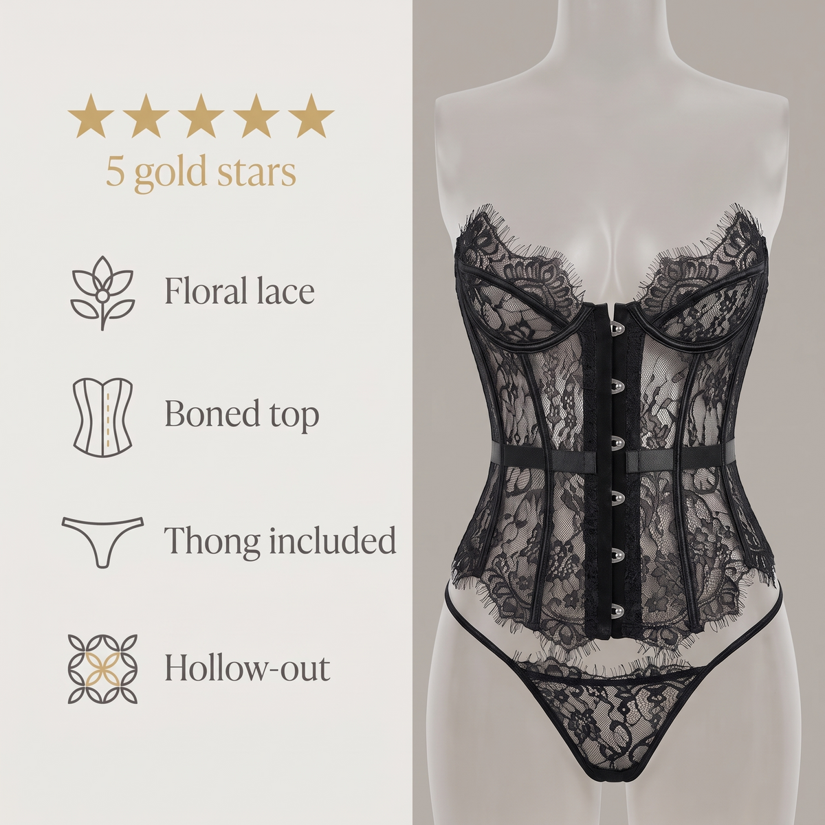 Avéline Floral Lace Boned Corset Top & Thong Set