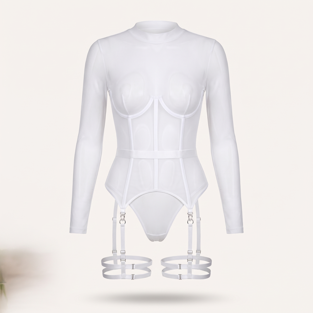 Avéline Mesh Long-Sleeve Corset Three-Piece Set