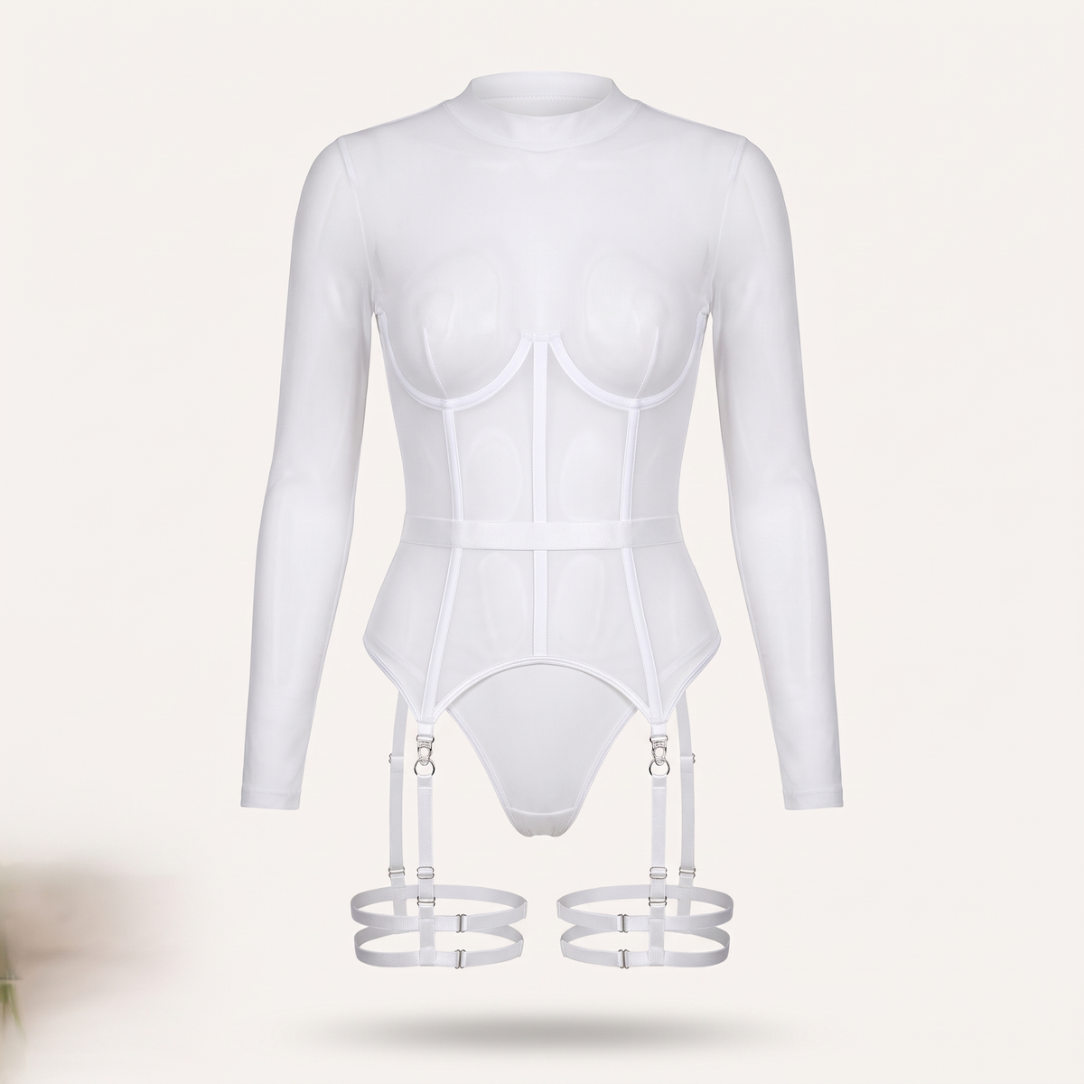 Avéline Mesh Long-Sleeve Corset Three-Piece Set