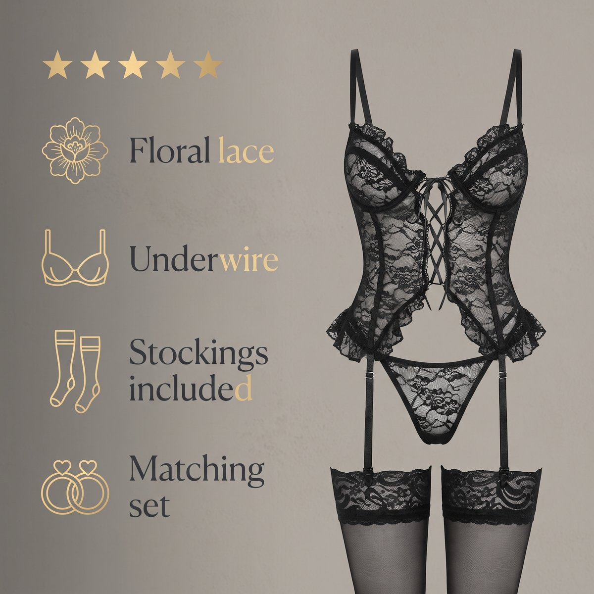 Avéline Floral Lace Underwire Lingerie Set & Stockings
