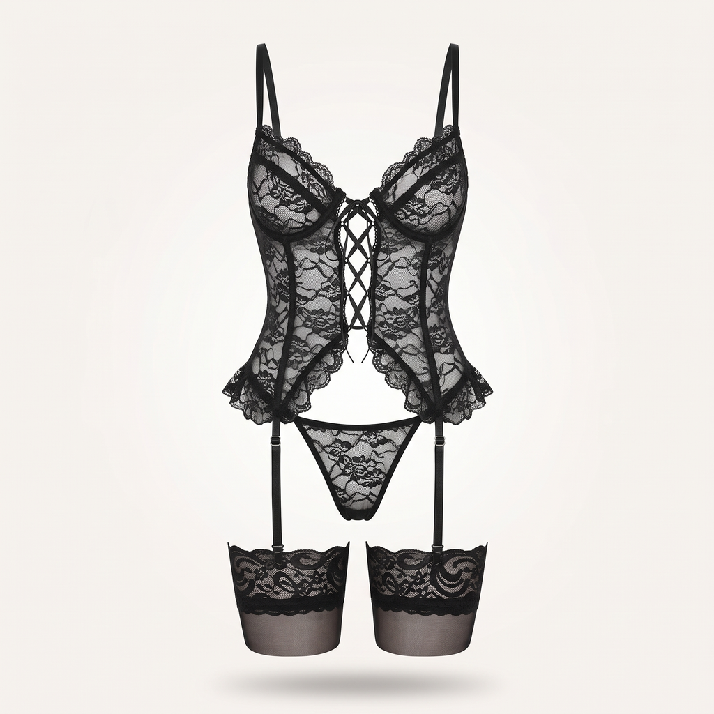 Avéline Floral Lace Underwire Lingerie Set & Stockings
