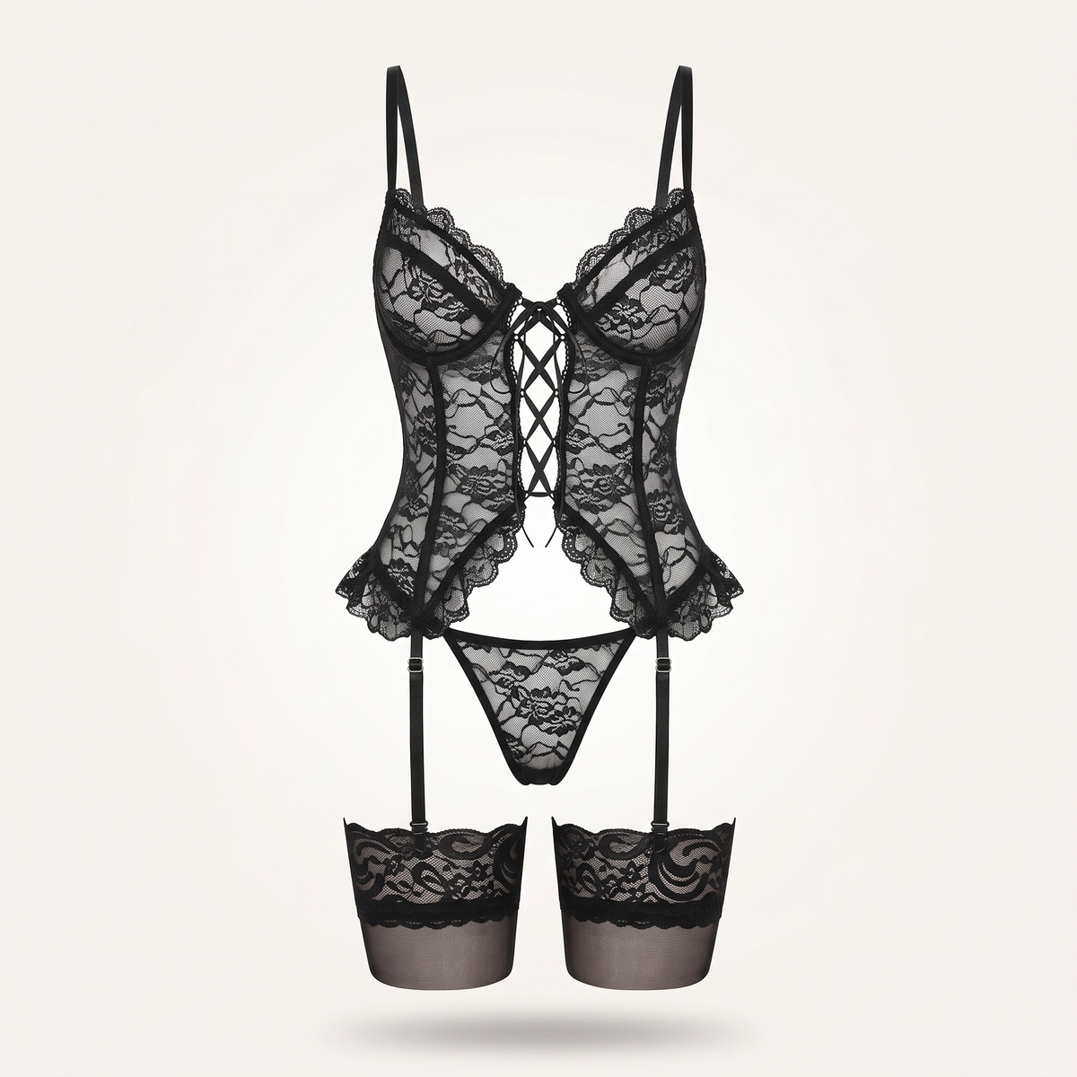 Avéline Floral Lace Underwire Lingerie Set & Stockings