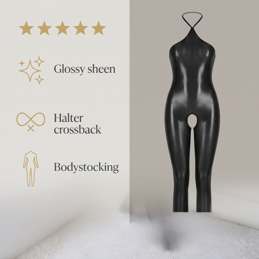Avéline Glossy Oil-Shine Halter Crossback Bodystocking