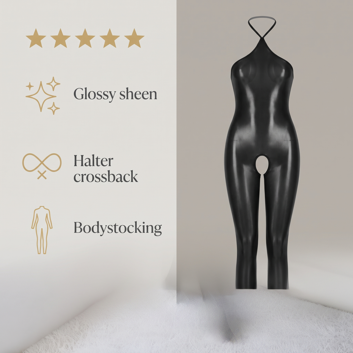 Avéline Glossy Oil-Shine Halter Crossback Bodystocking