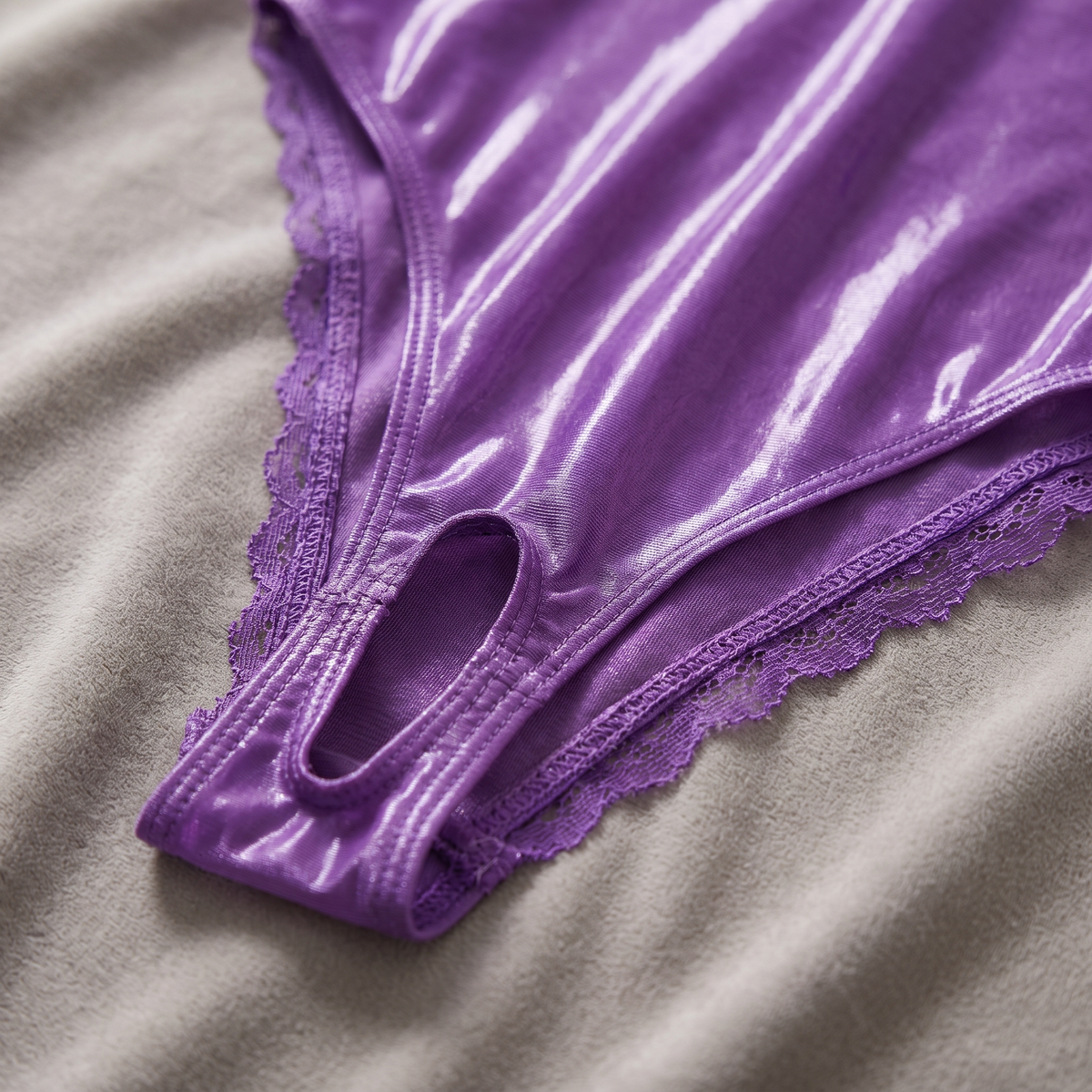 Avéline Oil-Shine Sheer Crotchless Bodysuit with Lace Stockings