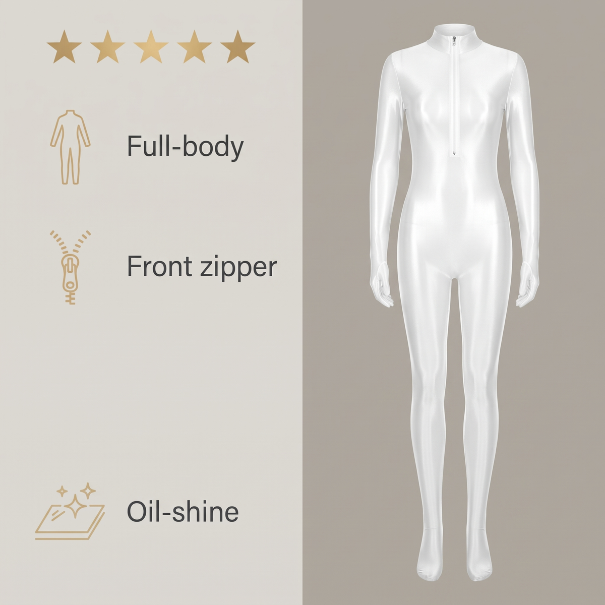 Avéline Oil-Shine Full-Body Front-Zip Bodystocking