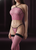 Model wearing Avéline Lace Halter 3-Piece Set