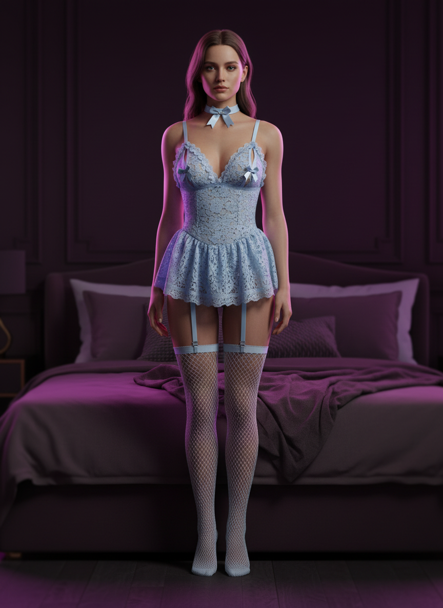 Model wearing Avéline Floral Lace V-Neck Babydoll