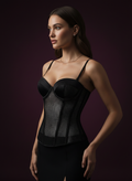 Model wearing Avéline Fishnet Mesh Corset Bustier